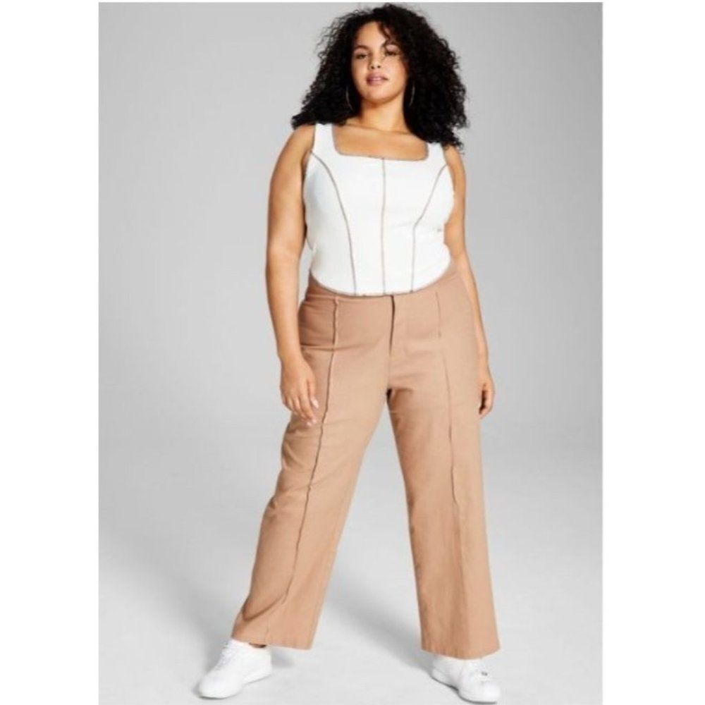 And Not This Trendy Plus Size Linen Blend Pants, Camel Brown, Sz. 18W